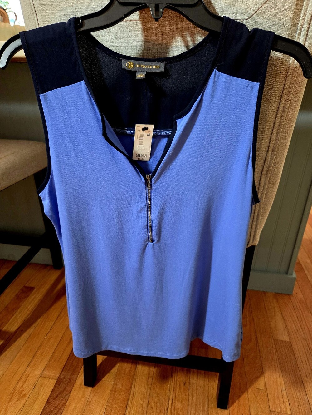 Outback Red Blue Sleeveless Zip-Front Contrast Yoke Tank